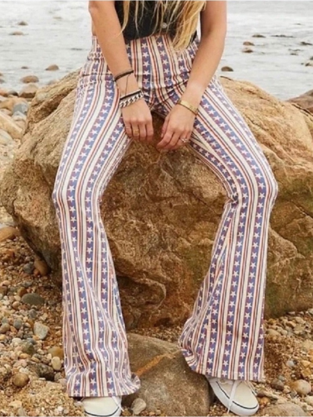 Free People We The Free Stars & Stripes Penny Flare Pull On Jeans 70’s Retch 28